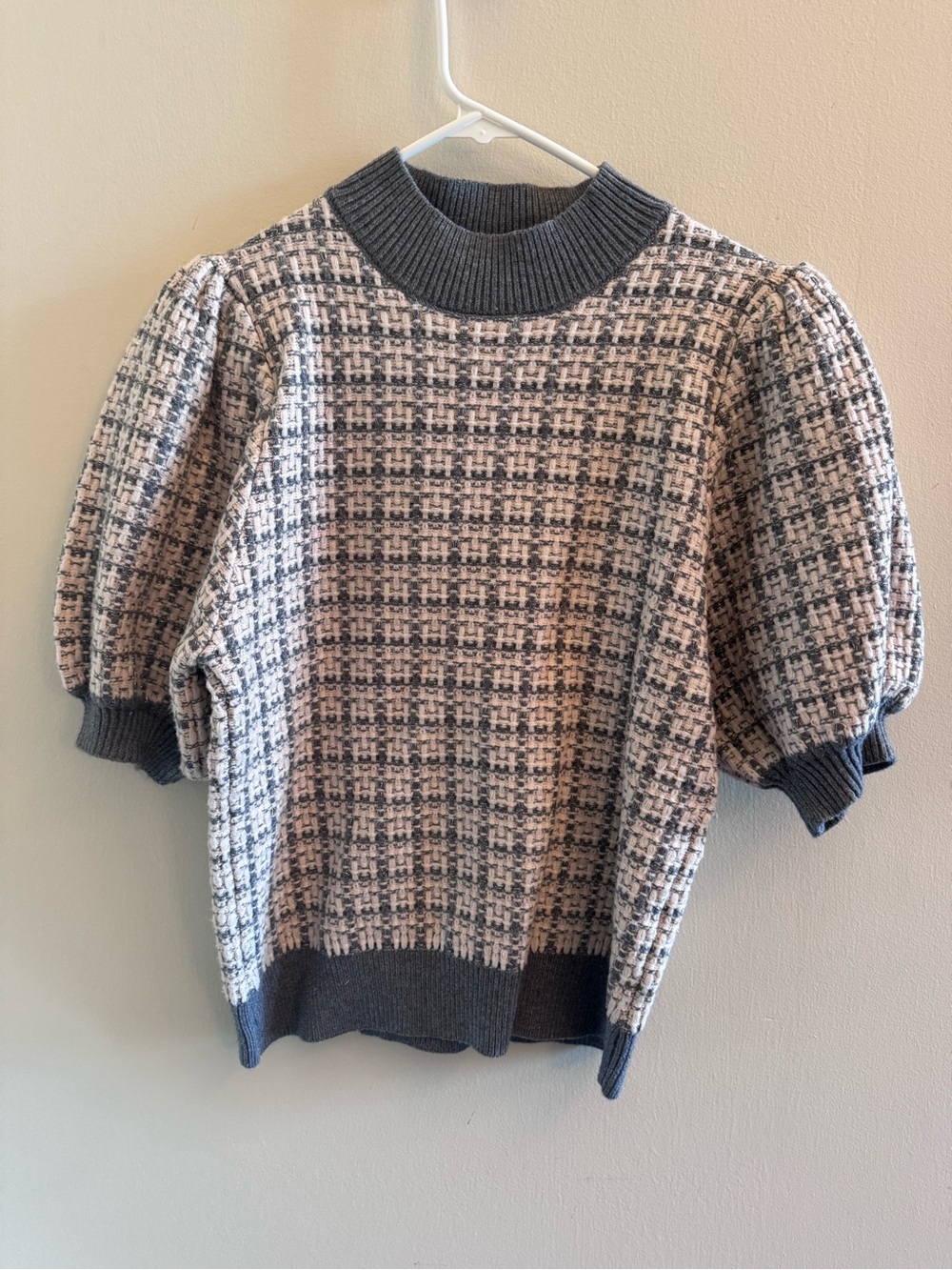 THML Small Textured Tweed Knit Puff Sleeve Sweater Top Metallic